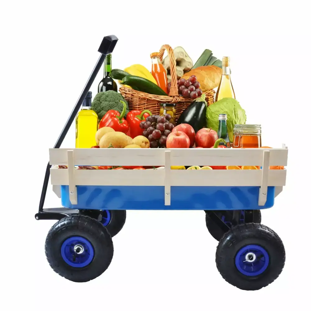 Perfect Wooden All-Terrain Outdoor Wagon Air Tires Pulling Kids Garden Family Fun