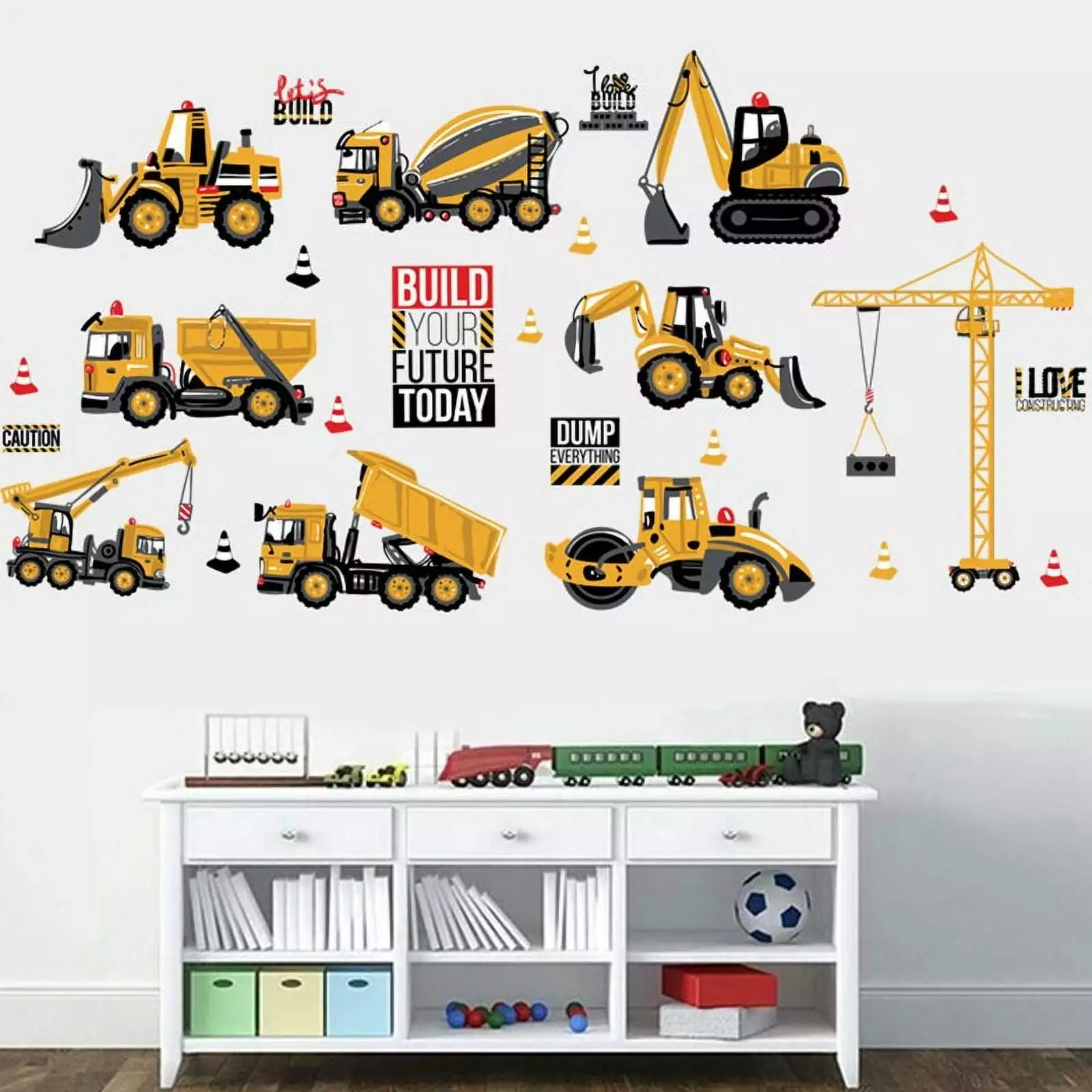 Cartoon Construction Trucks Wall Stickers Decals Boys Kids Bedroom Decorations Have Fan Shop