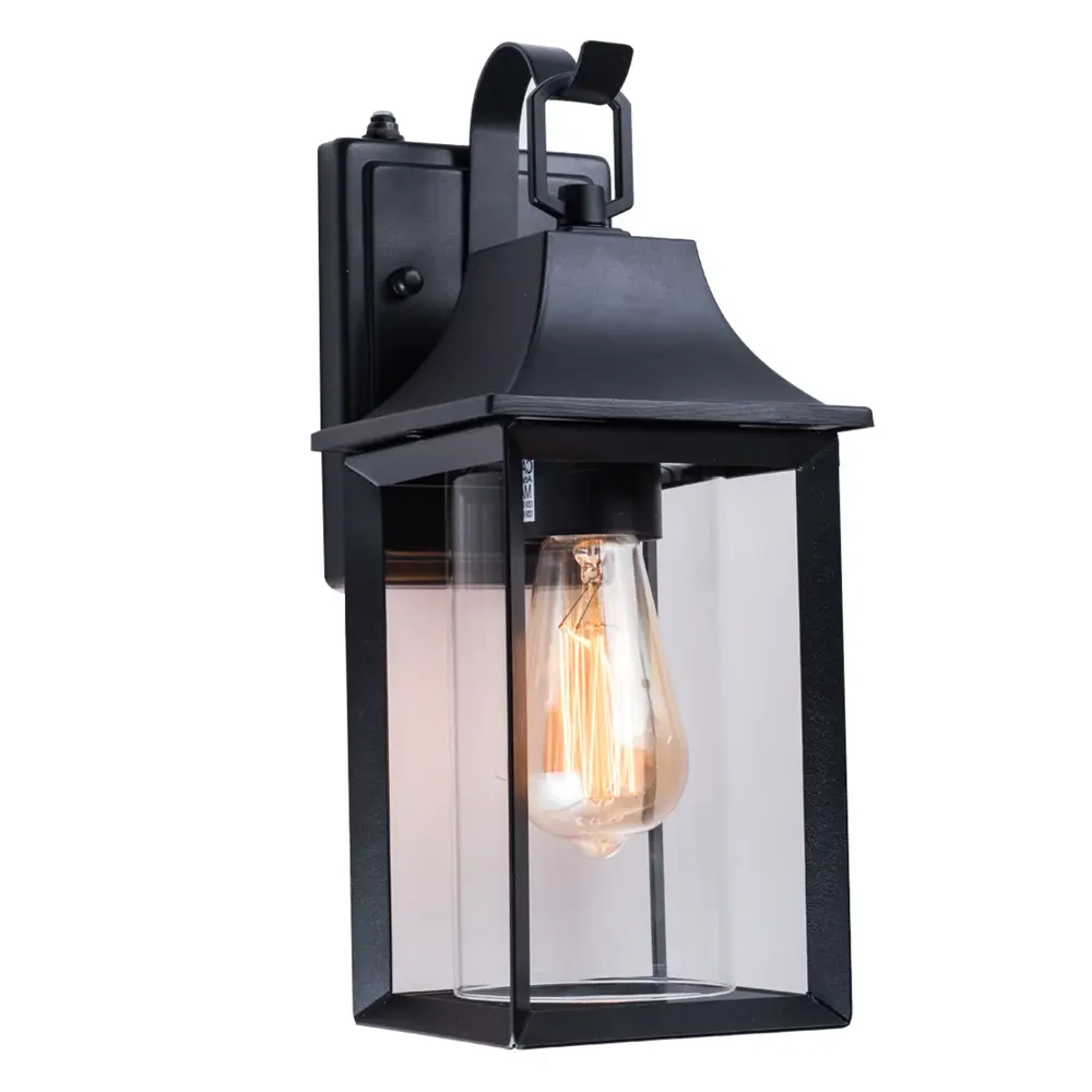 1 - Buoyant Black Outdoor Wall Lantern Clear Glass #7038
