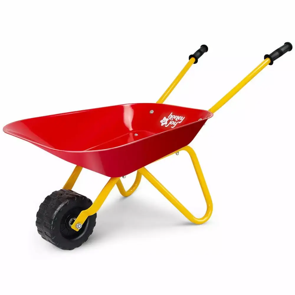Costway Steel Wheelbarrow Kids Red Durable Outdoor Garden Toy