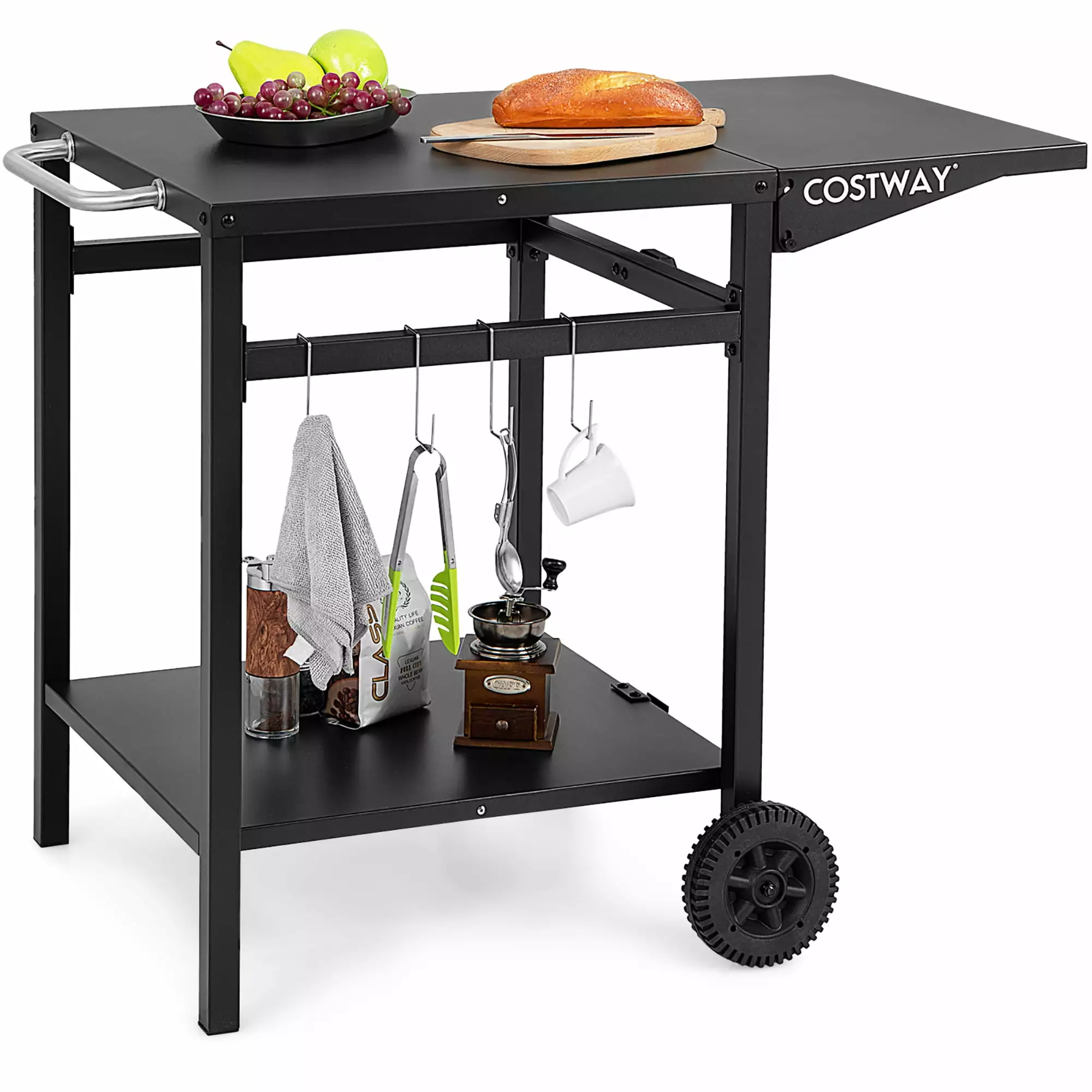 Costway Double-Shelf Movable Dining Cart Table Multifunctional Kitchen Worktable Indoor Outdoor Use