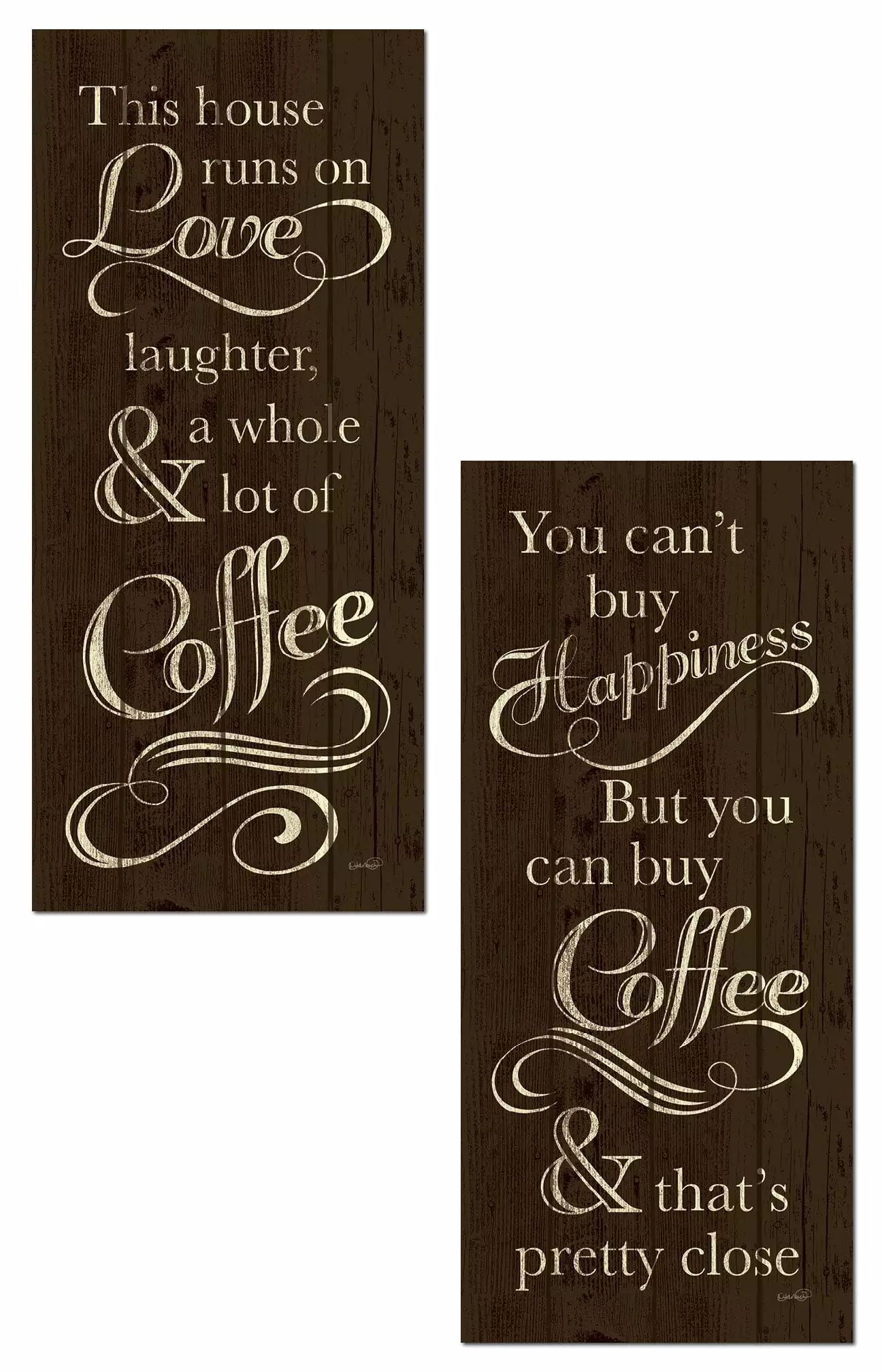 Humorous Brown This House Runs On Love Laughter Coffee Adult Kitchen Set 2 Unframed Posters 8x18 Gango Home Decor