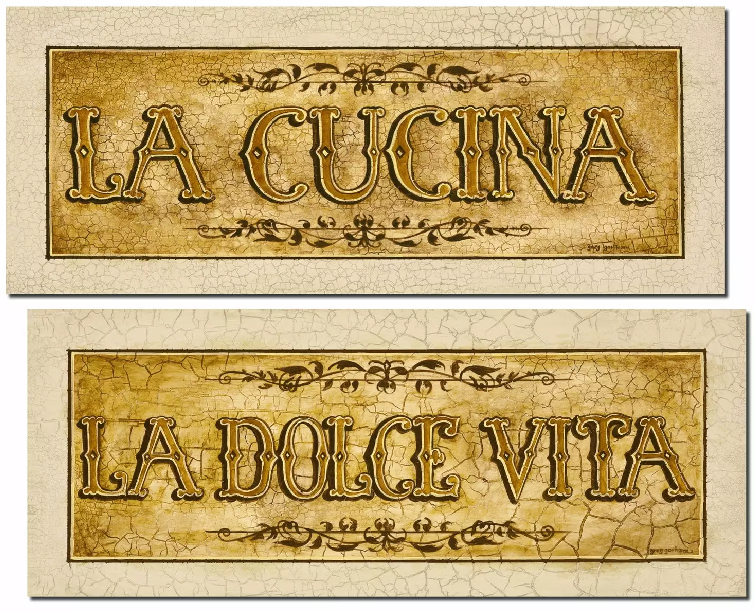 Vintage Beige Italian La Cucina and La Dolce Vita Kitchen Decor Prints 20x8 Inches Gango Home Decor