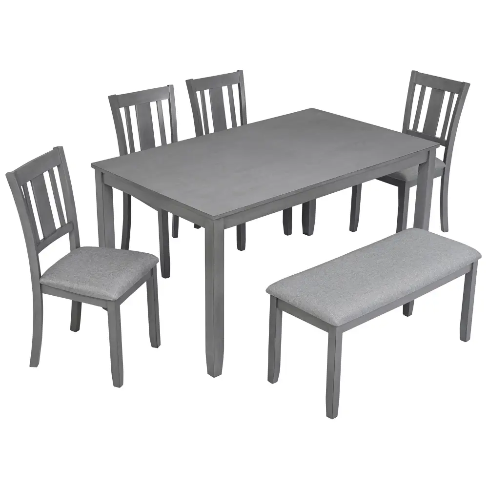 6 Pieces Kitchen Dining Place, Rectangular Wooden Dining Table 4 Upholstered Chairs And Bench