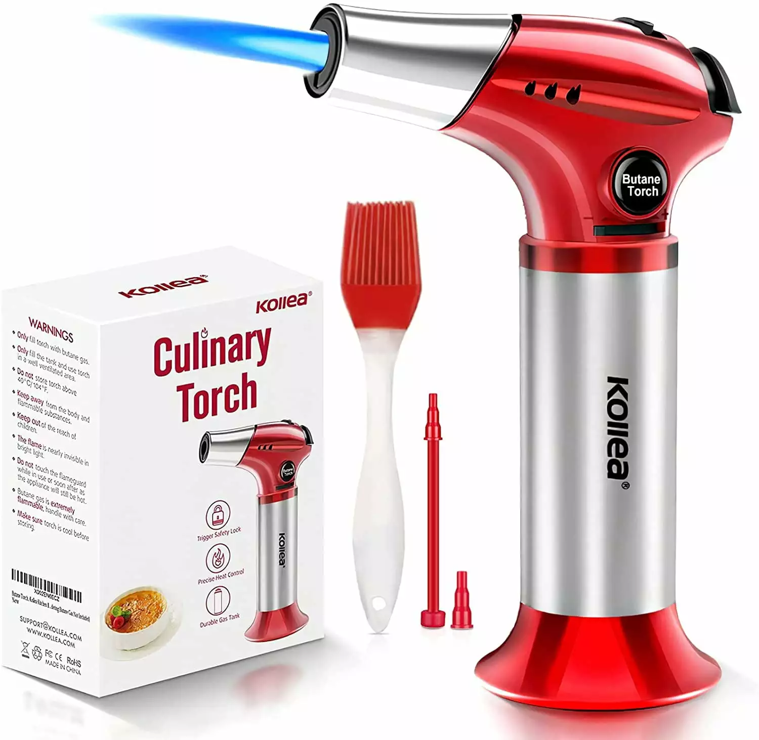 Kollea Kitchen Blow Torch - Refillable Butane Torch Adjustable Flame Creme Brulee and BBQ