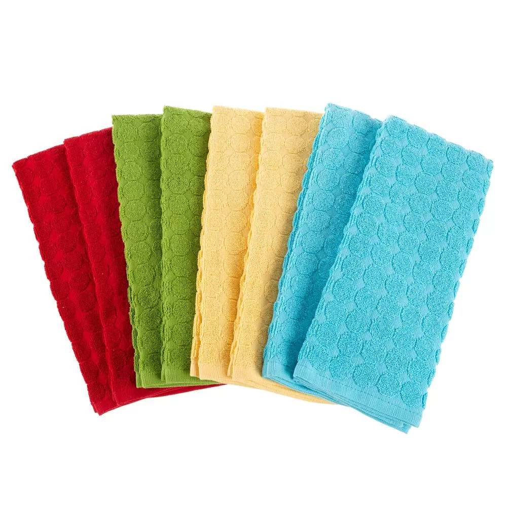 Lavish Home Multi-Color Circle Pattern Weave Cotton Kitchen Towel Set 8-Pieces Absorbent Dish Towels