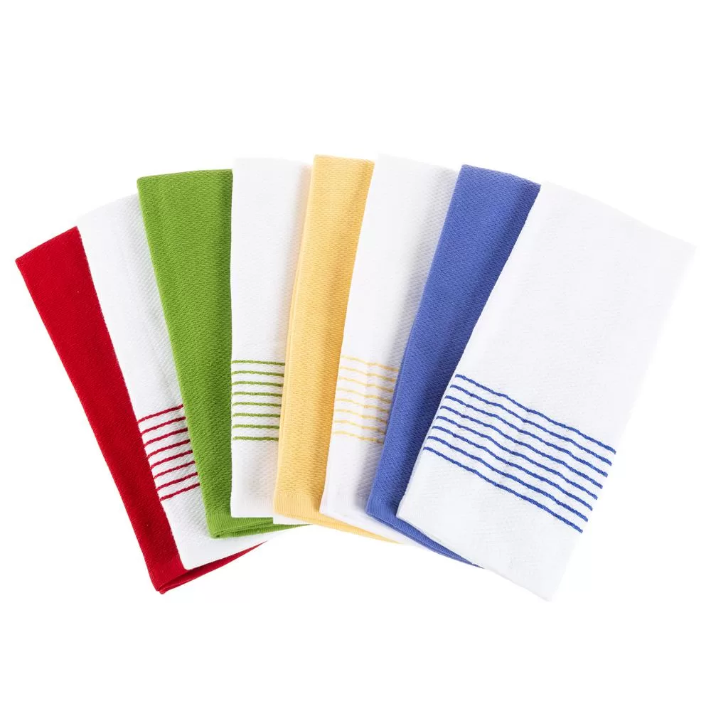 Lavish Home Multi-Color Diamond Weave Striped Cotton Kitchen Towel Set 8-Pieces Durable Dish Towels