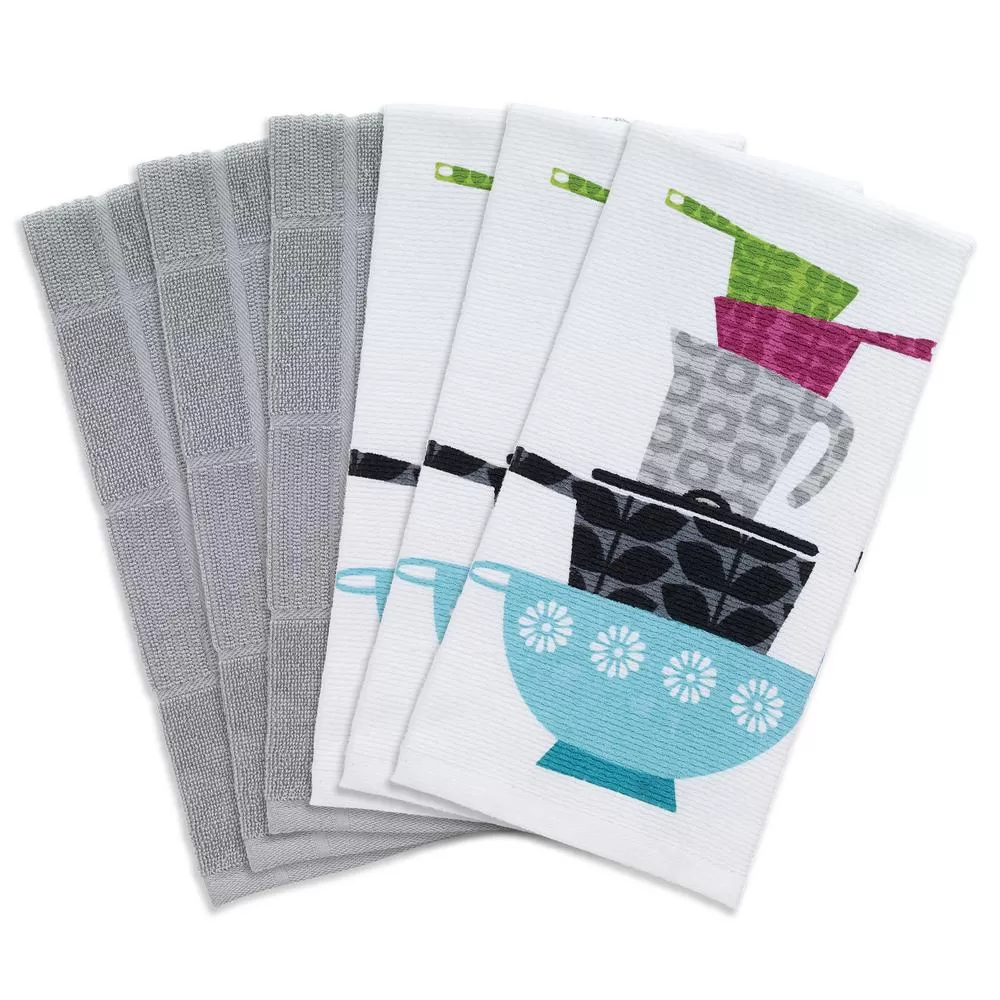 RITZ T-fal Multicolor Pots and Pans Cotton Print Dish Towel Set 6
