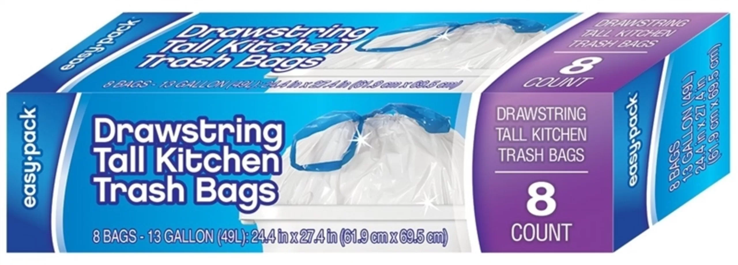 FLP 1318 Easy-Pack Drawstring Tall Kitchen Trash Bag 13 Gallon Waste Disposal