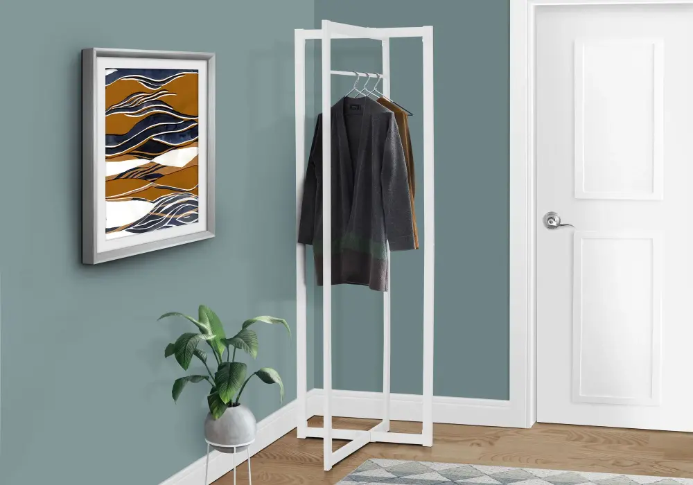 Coat Rack, Hall Tree, Free Standing, Hanging Bar, Entryway, Contemporary & Sleek - White