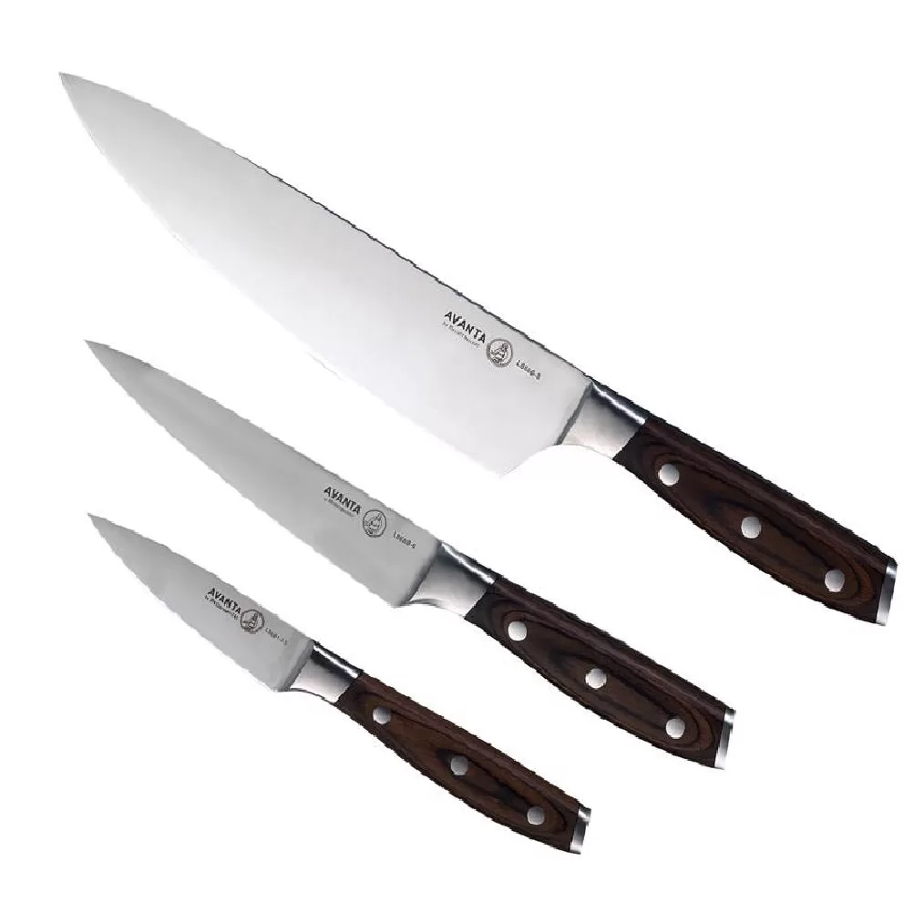 Messermeister L8000-3S Avanta Starter Knife Set Brown Silver 3-Piece Kitchen Knives