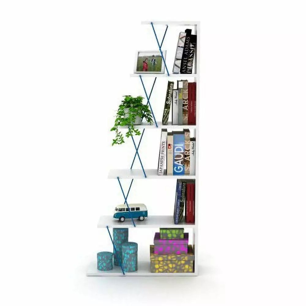 Bookcase Furnish Home Store Modern 5 Tier Ladder Bookshelf Arrangers Narrow Bookshelf Small Spaces Office YASI