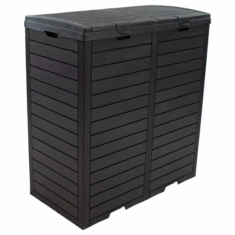 Sunnydaze 78-Gallon Black Patio Trash Can Double Lid Double