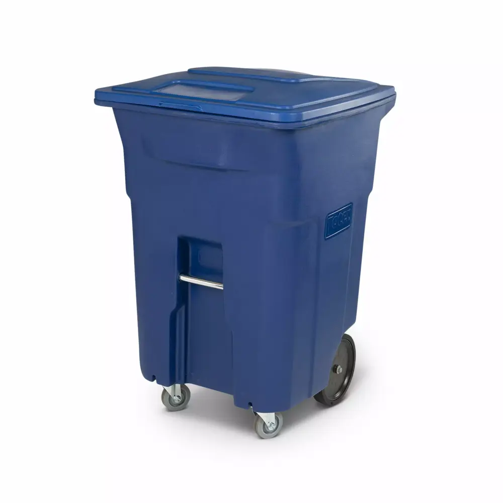 Toter 96 Gallon Blue Trash Can Casters and Lid