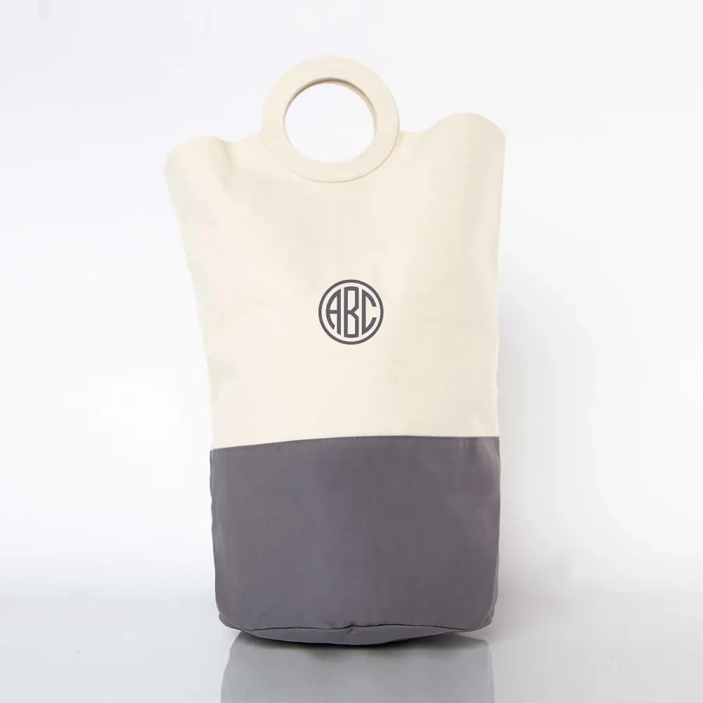 MONOGRAM CANVAS GREY HANDLE LAUNDRY HAMPER