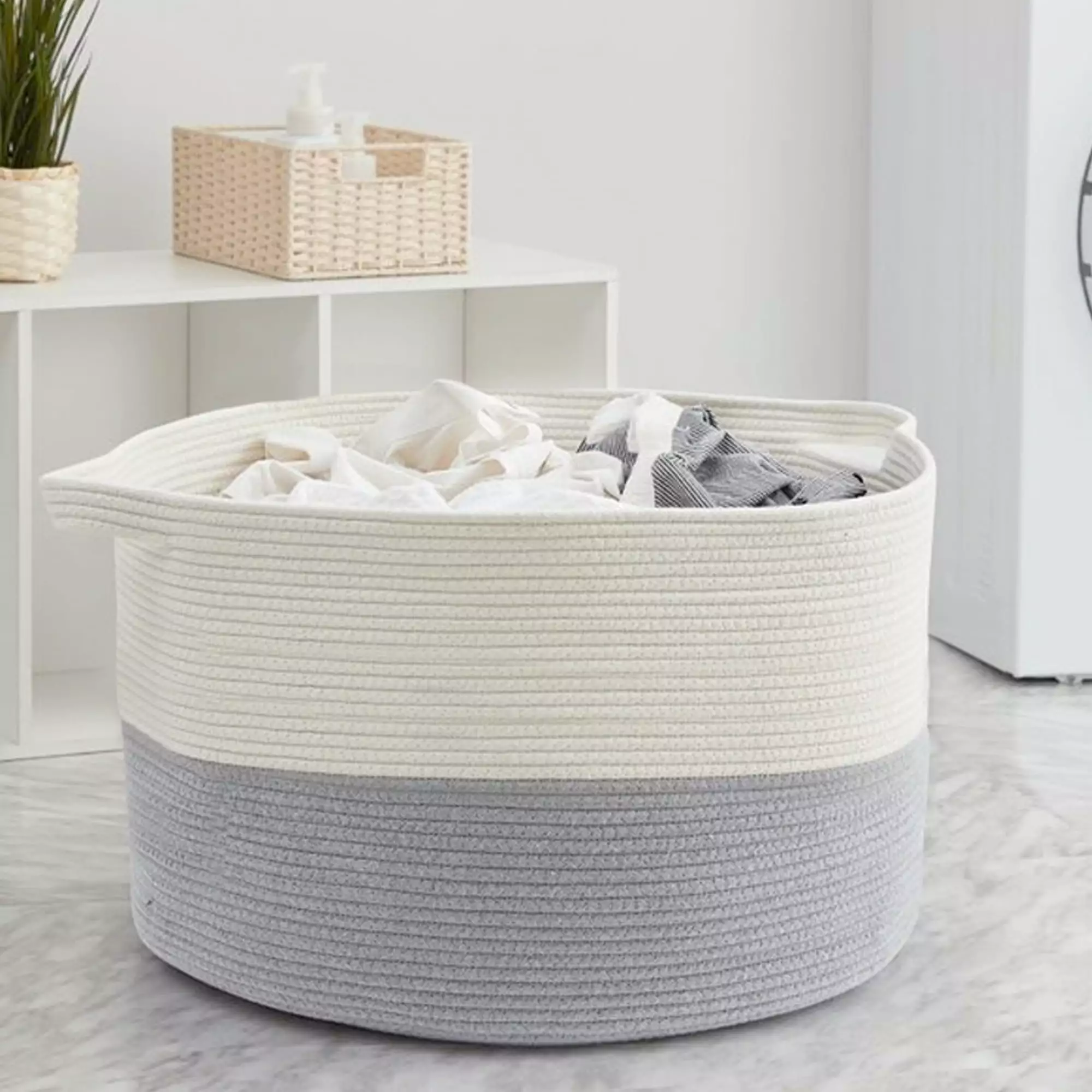*Homeist Extra Large Woven Laundry Basket Cotton Rope Toy Storage Bin Blankets Baby Nursery