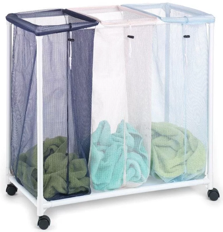 Homz 4549010 Triple Clothing Sorter Wheels Plastic Frame Laundry Hamper Organizer