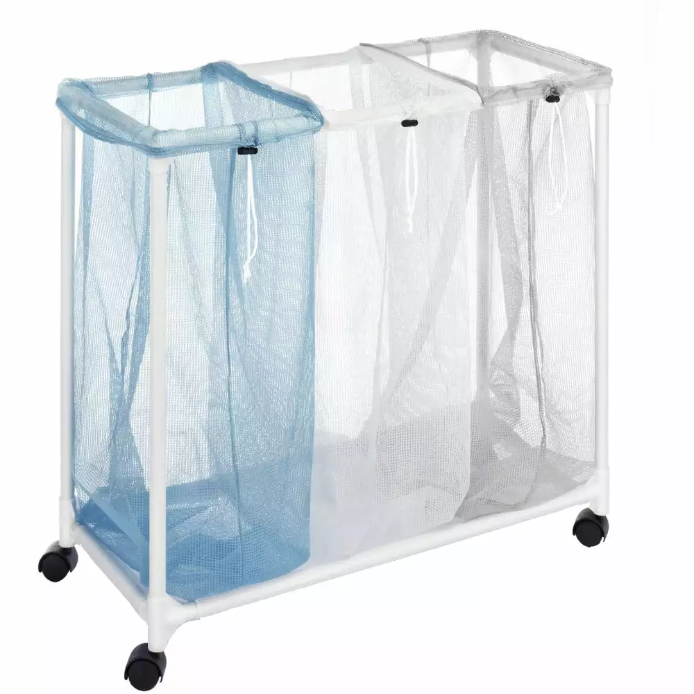 Whitmor Triple Mesh Bag Laundry Sorter Clear and Blue Efficient Clothes Organization