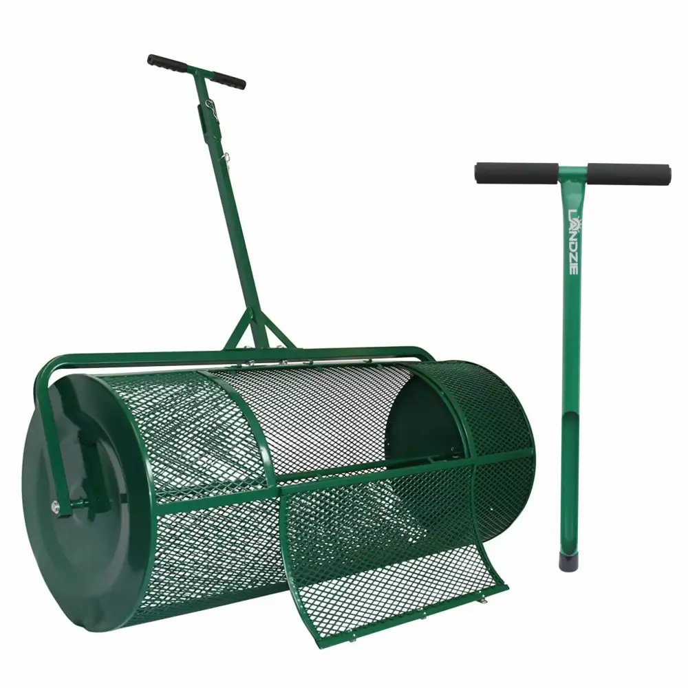 Landzie Lawn & Garden Care Kit 44 Inch Mesh Push Tow Behind Spreader and 20 Inch Steel Soil Sampler Probe Grass Testing 24