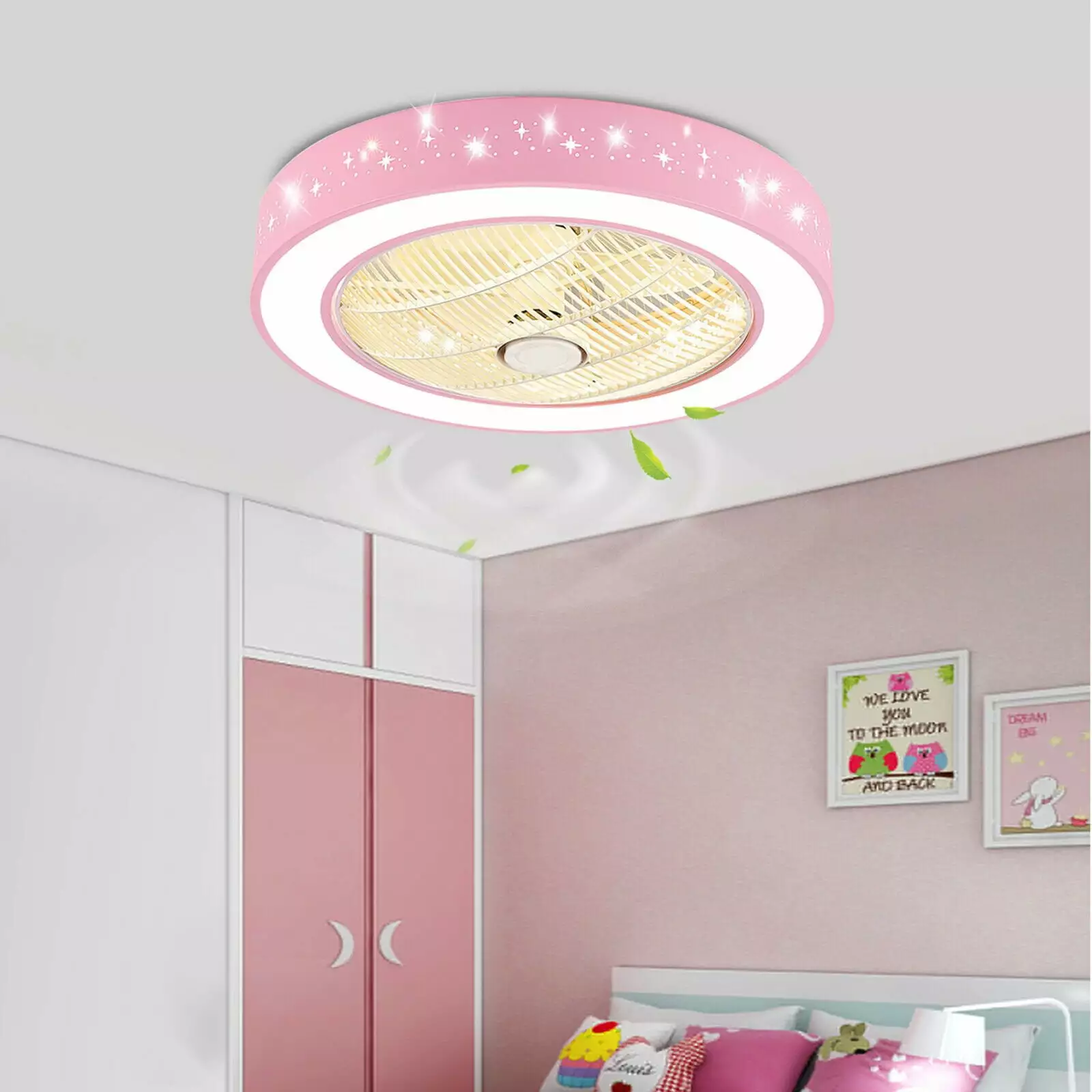 ANQIDI 21.6 Inch Modern LED Ceiling Fan Light Remote Control Pink