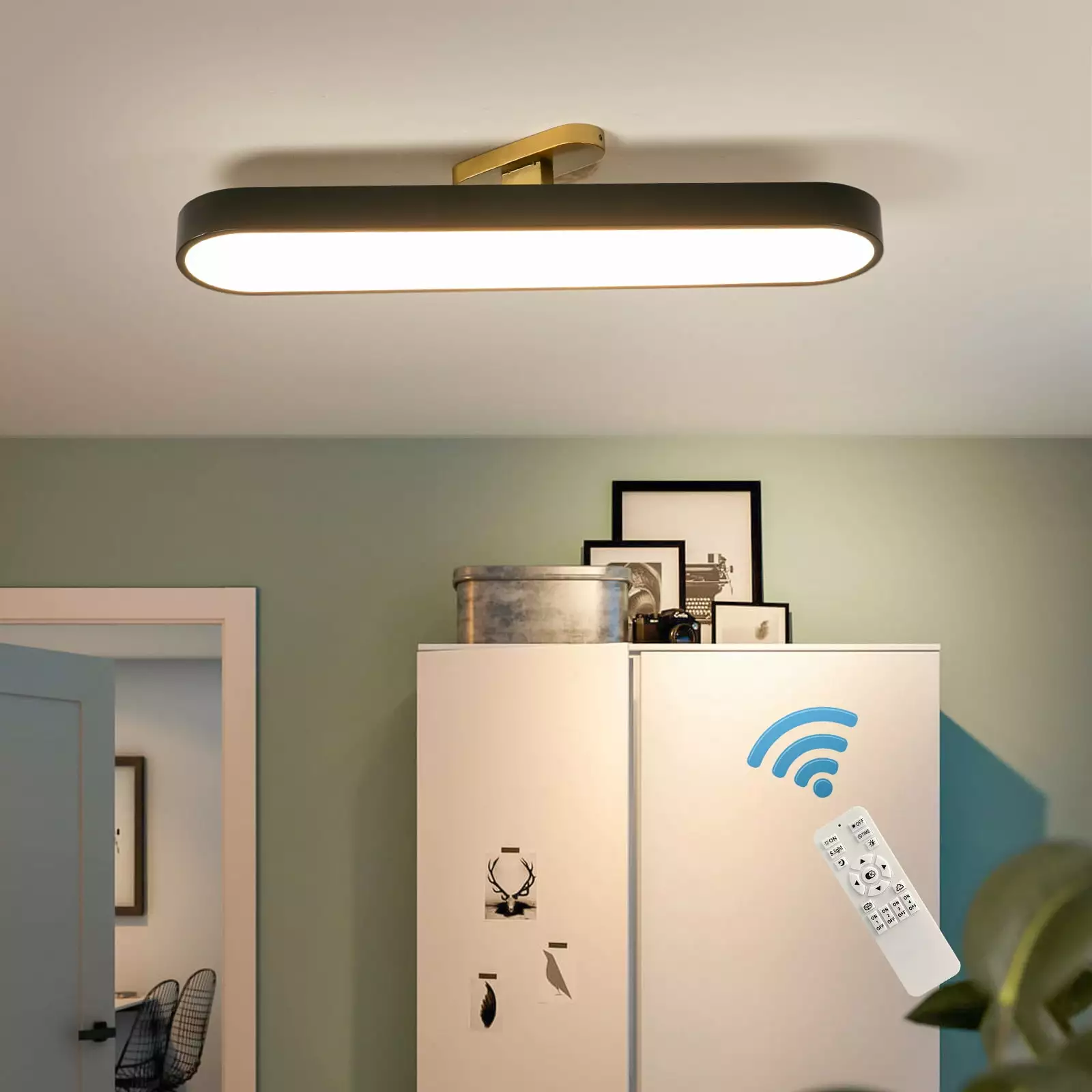 Ganeed Modern Dimmable Linear LED Ceiling Lamp Remote 360 Adjustable Flush Mount Light