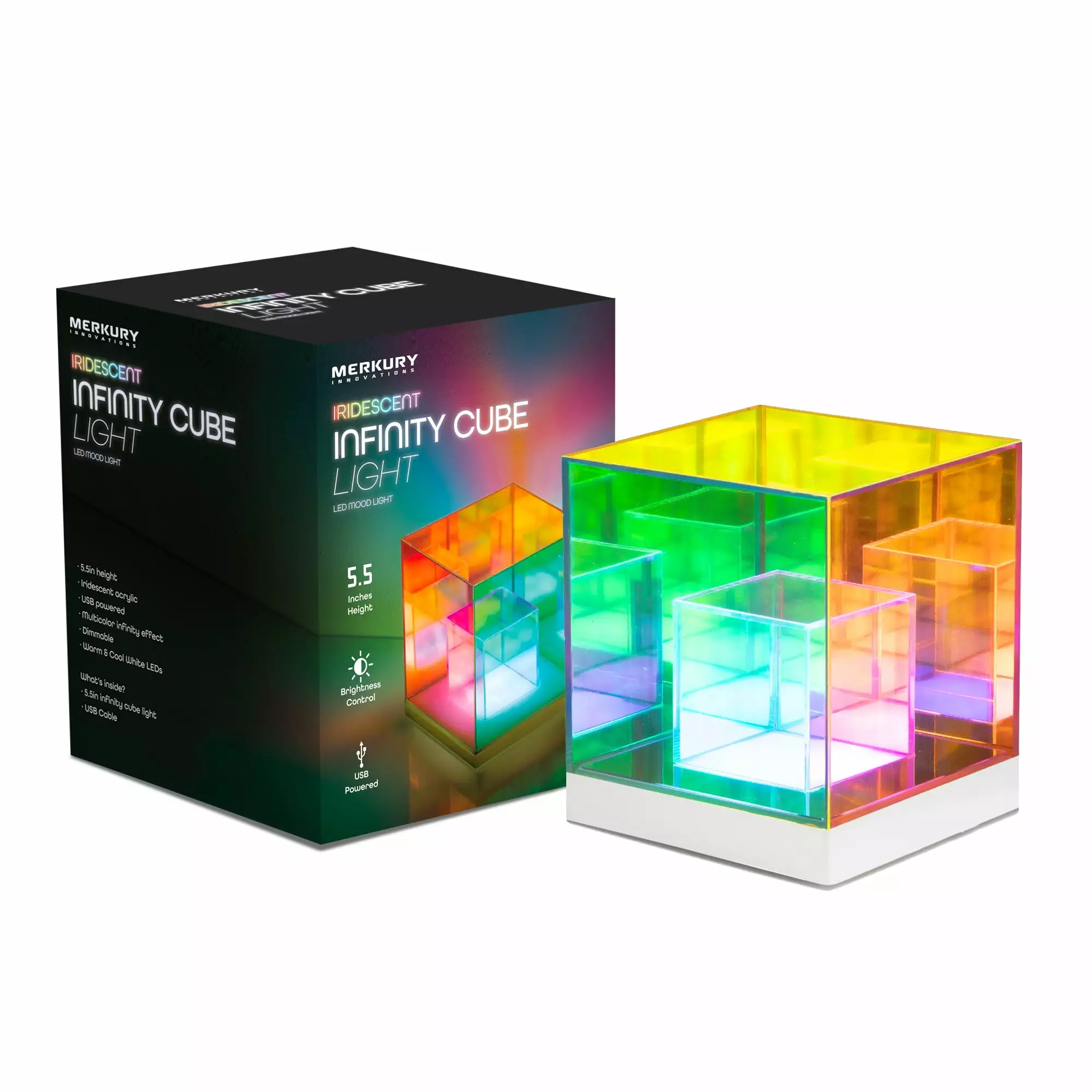 Merkury Noveltys Iridescent Infinity Cube Light Plug- Multicolor LED Merkury Innovations