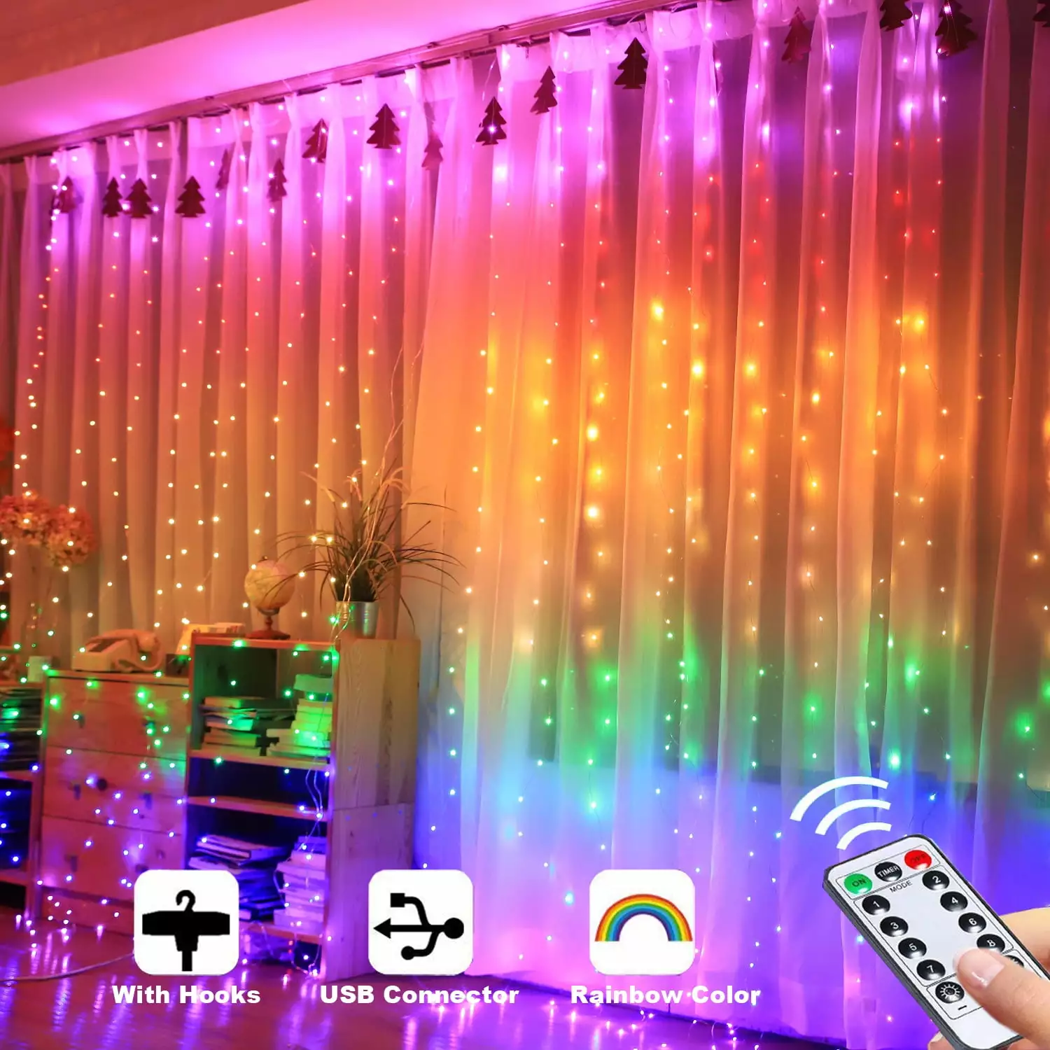Haokaini LED Curtain Light Color Changing Rainbow Curtain Lights USB Remote Control Parties and Holidays