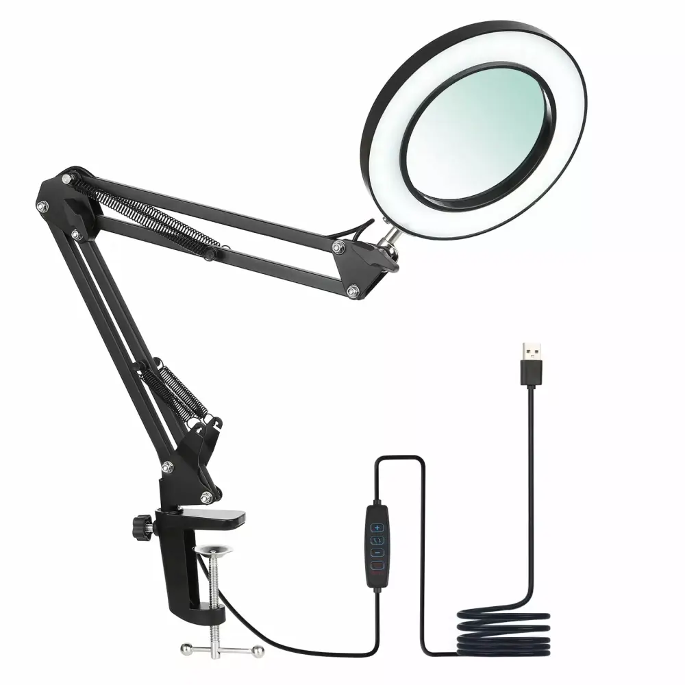 Tomshine Flexible Swing Arm LED Desk Lamp Magnifier Dimmable Light Crafting and Working