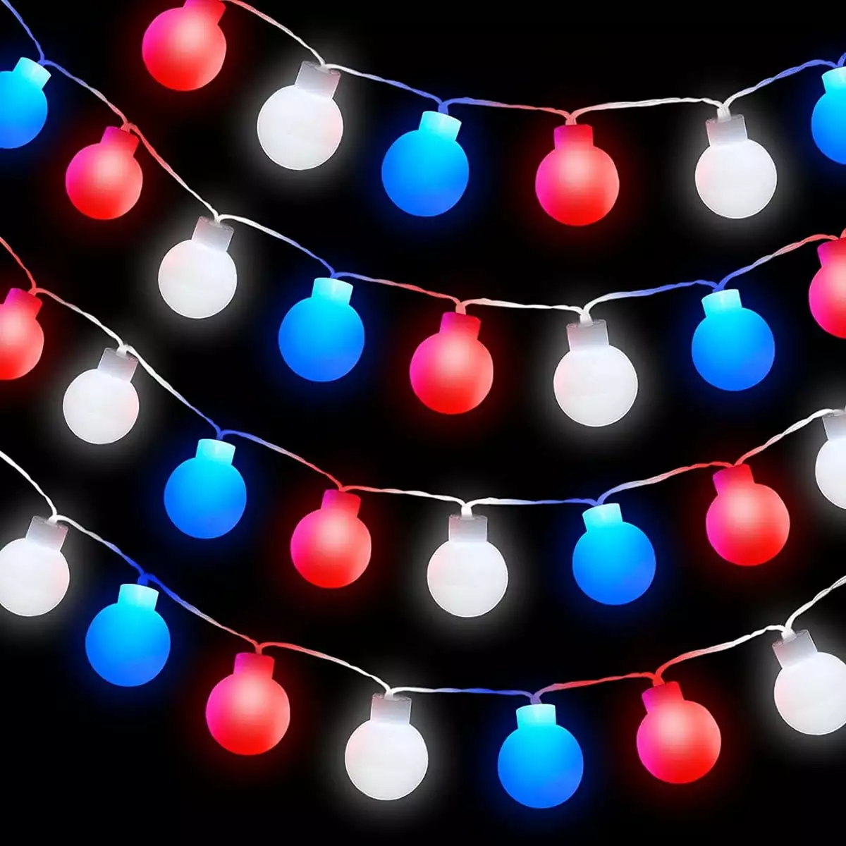 4th July Decorations 10FT 20 LEDs Red White and Blue String Lights Battery Operated Patriotic American Flag Decor Independ...