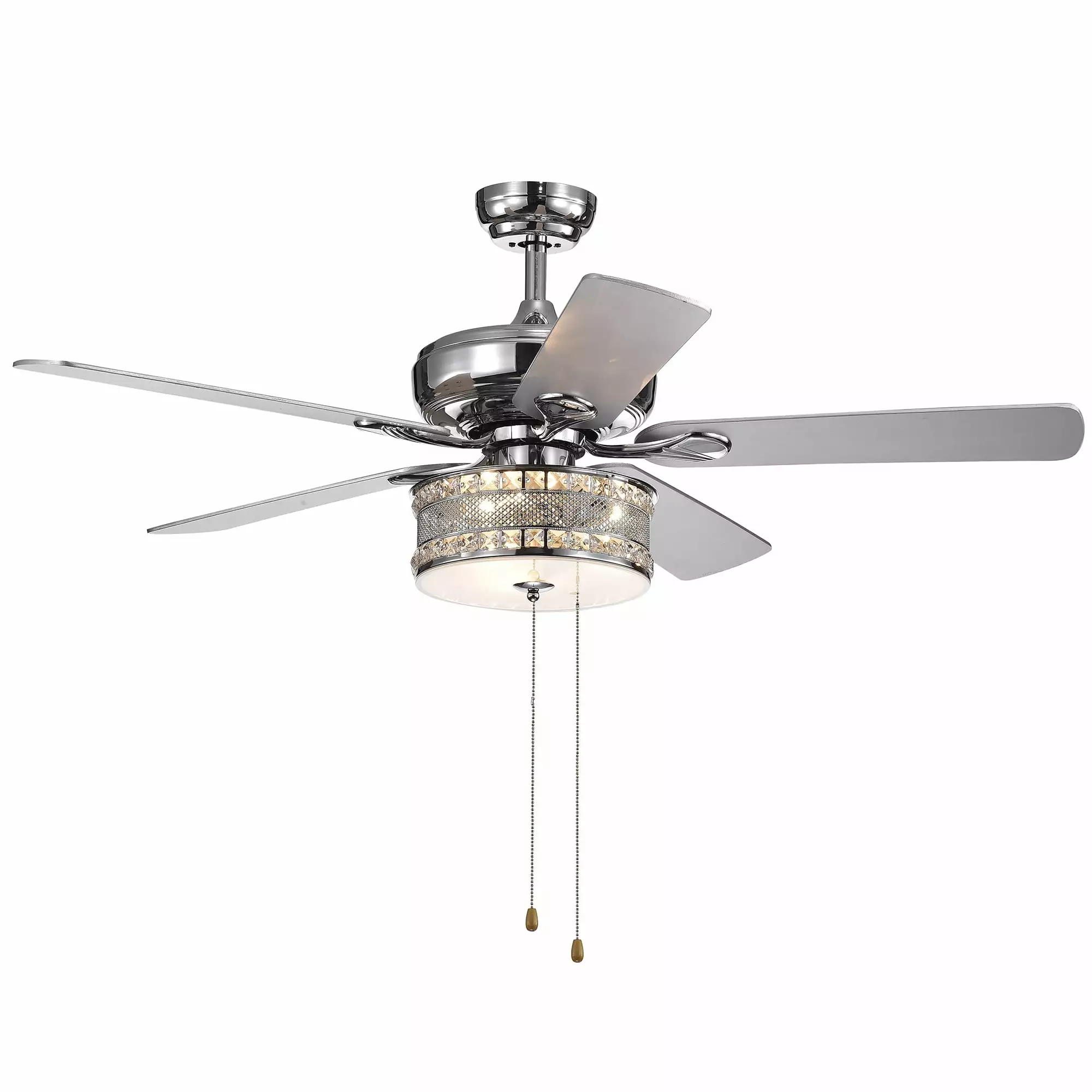 Warehouse Tiffany Davrin 52 Inch Chrome Lighted Ceiling Fan 3-Light Crystal Drum Lamp