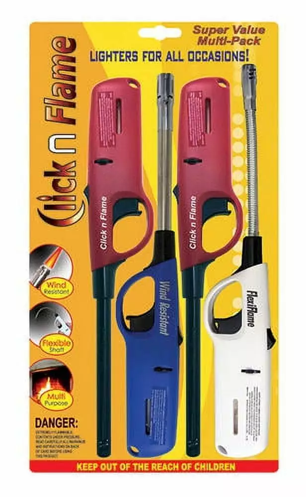 Click n Flame Utility Lighter Wind Resistant Flexible Shaft BBQ and Camping