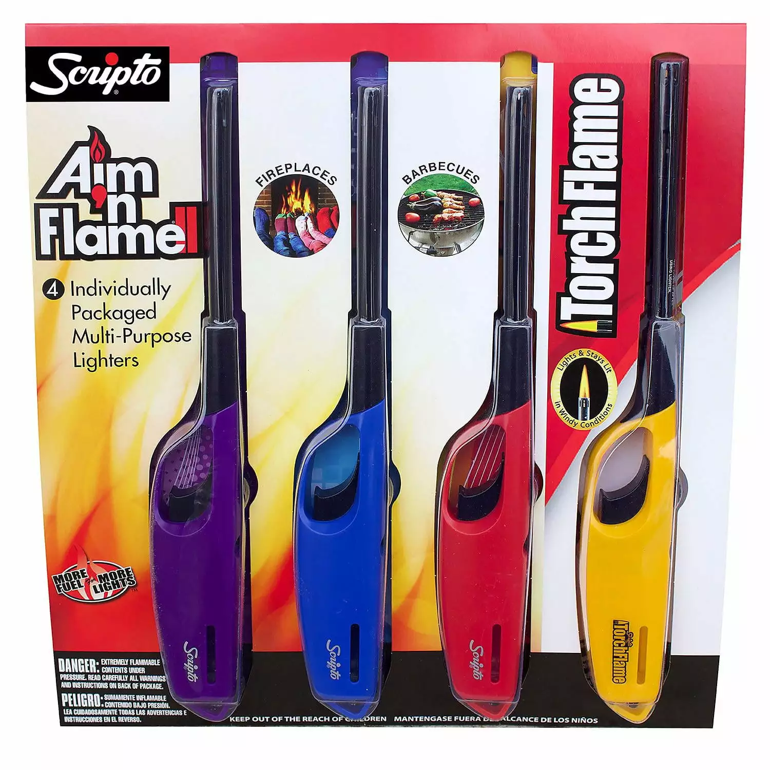 Scripto 4-Pack Multi-Purpose Lighter Home and Outdoor Use