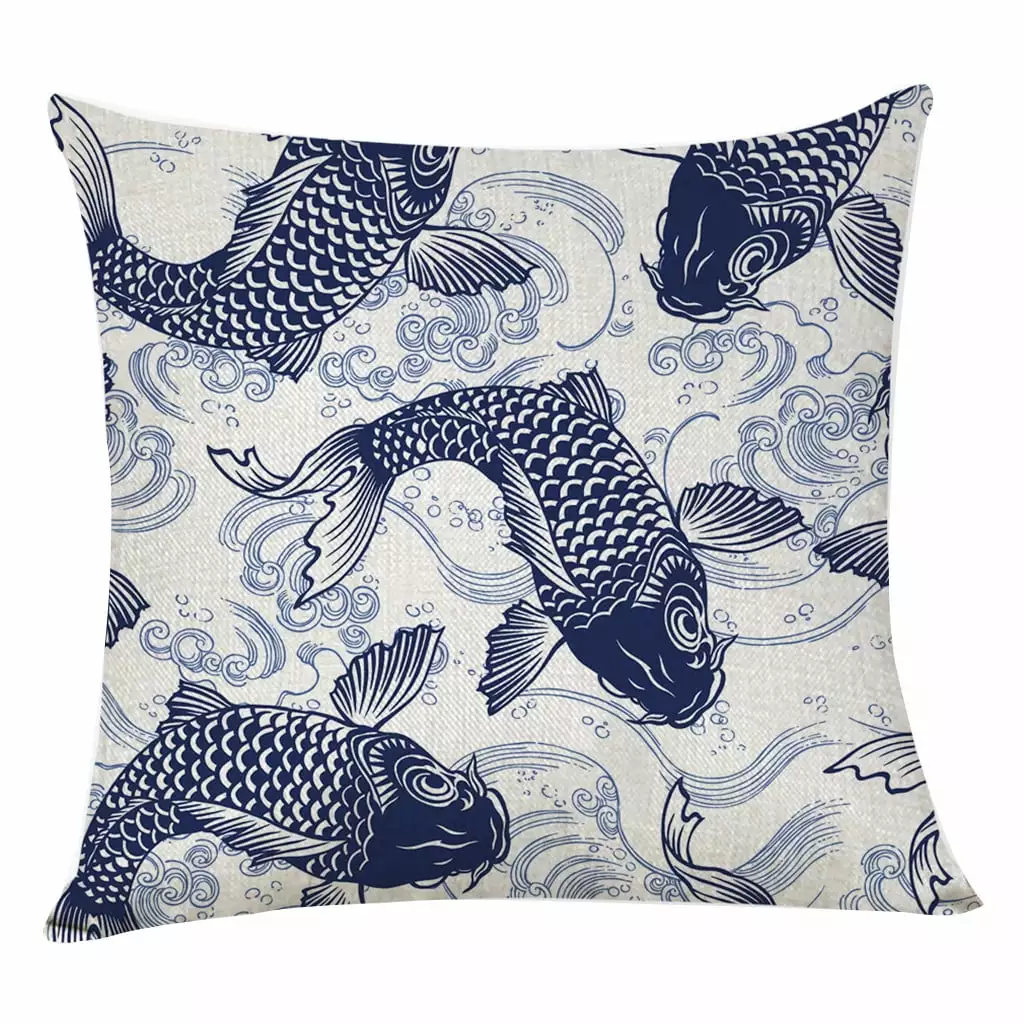 100% NEW 2019 Fish Series 45x45cm Linen Pillowcase Home Decorative Yomiee