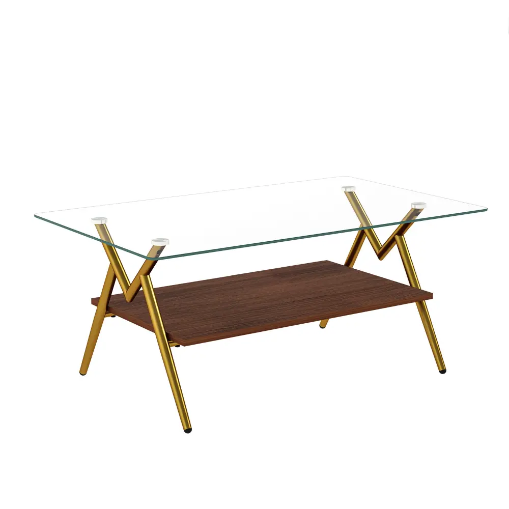 Rectangle Coffee Table Tempered Glass Top And Shelf
