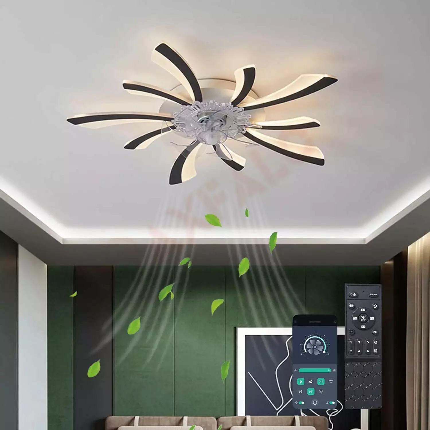 Garwarm Ceiling Fans Lights Modern Ceiling Fan Lights Remote Control Low Profile Flush Mount Ceiling Fans Bedroom Black
