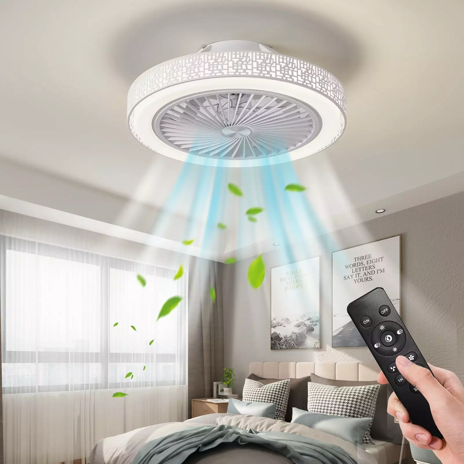 LATATA Ceiling Fan Lights Remote 18.9 Inch 3 Colors 3 Speeds Intelligent Timing Low Profile Flush Mount Fan