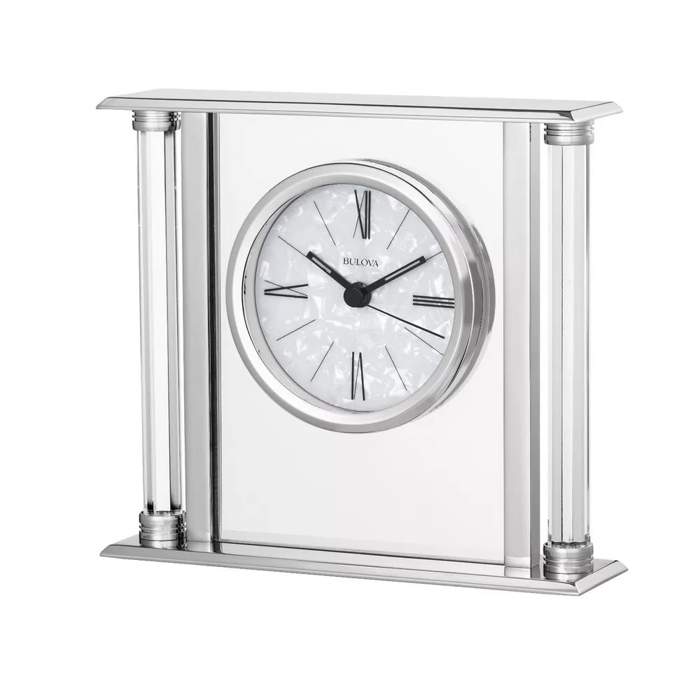 Bulova Solid Silver Metal Case Octogonposts Table Clock - Luxury Home Decor