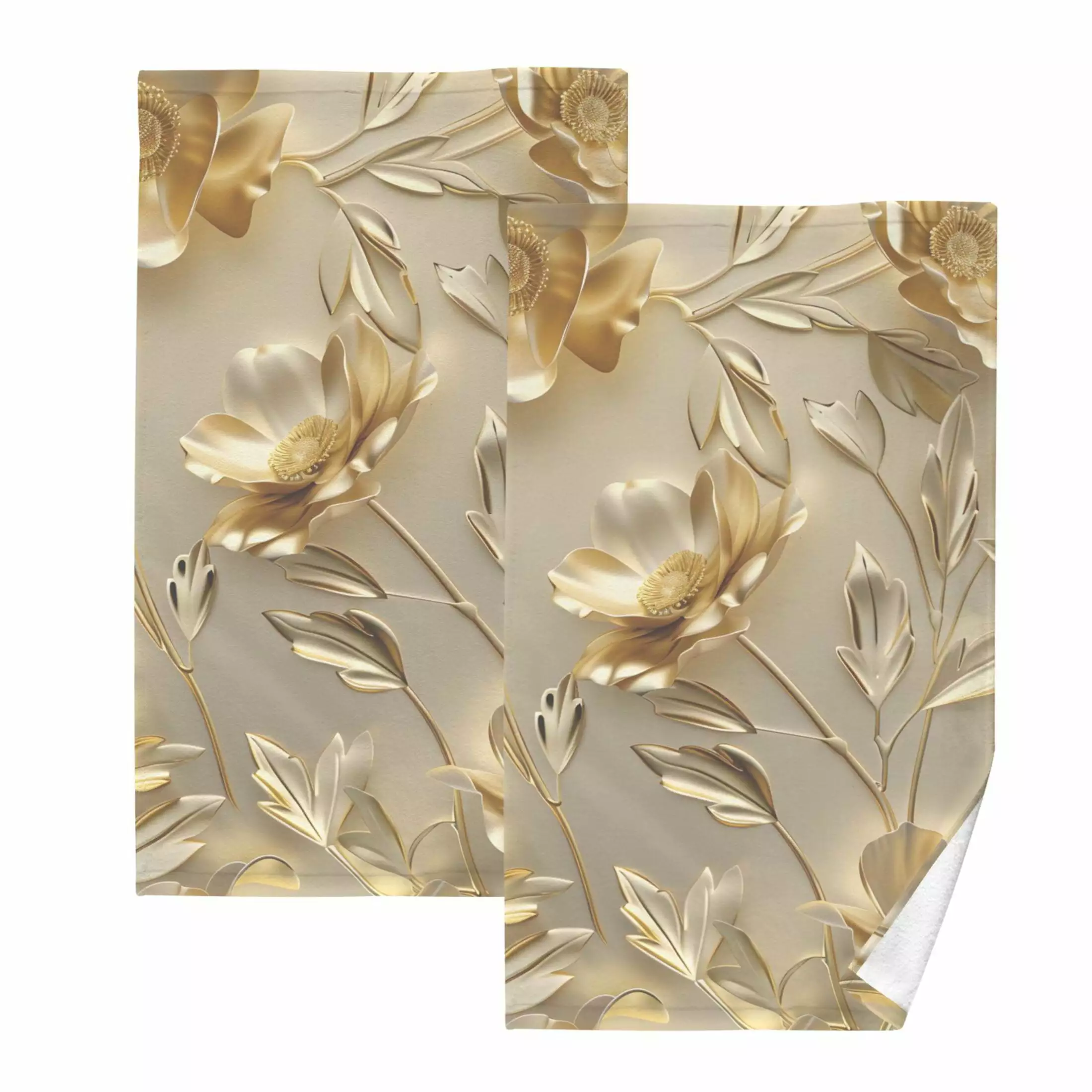 Luxury Flower and Leaf 2 Pcs Hand Towel Set Cotton Absorbent Soft Face Towels 16x28 Inches OREZI