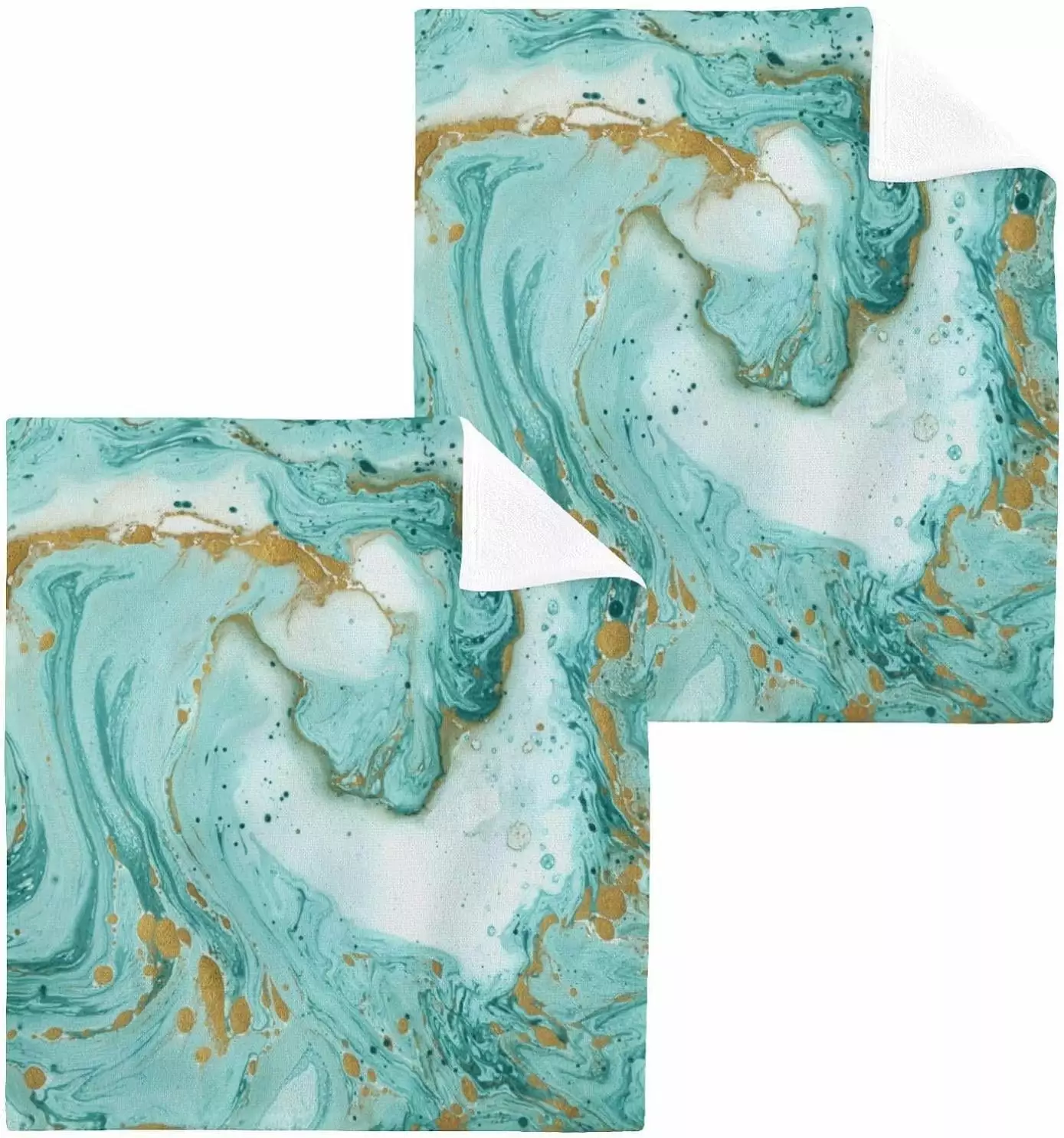 Bestwell 2 Pack Turquoise Marble Cotton Washcloths 12x12 Absorbent Spa Towels