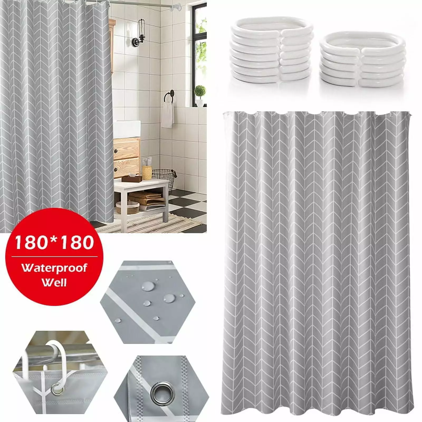 Amerteer Shower Curtain Hooks Polyester Fabric Waterproof 72x72 Inch Machine Washable Bathroom Decor