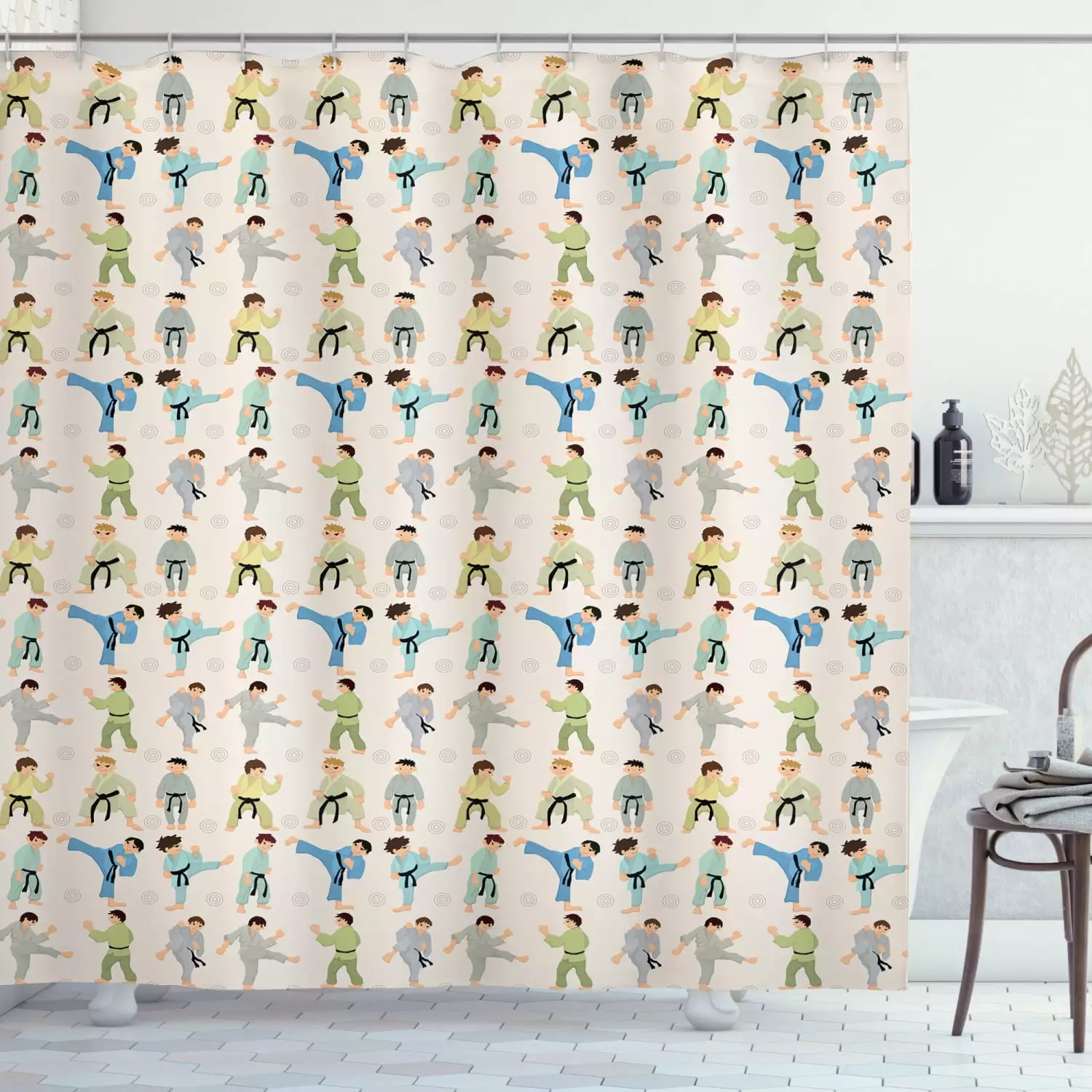 Ambesonne Kids Sports Shower Curtain Karate Martial Arts Design 69Wx70L Multicolor Bathroom Set Hooks