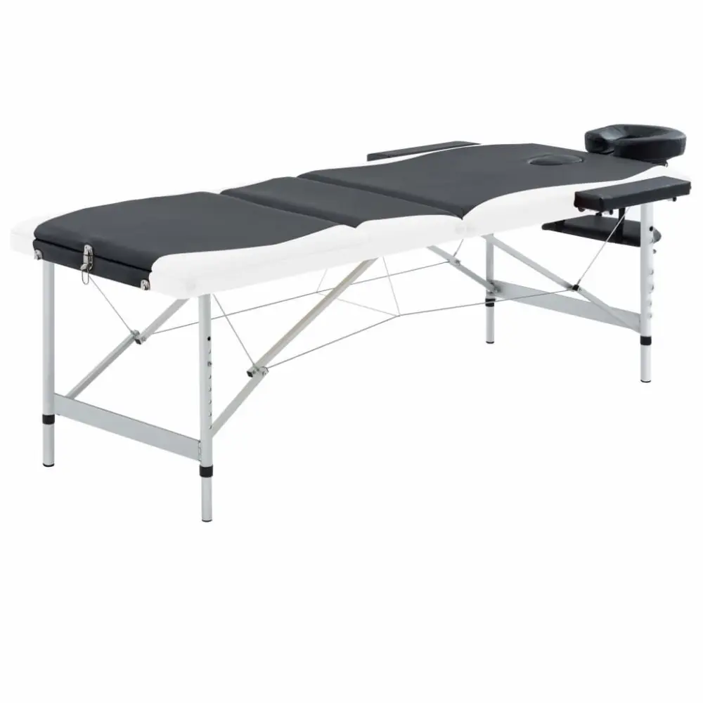 3-Zone Foldable Massage Table Aluminum Black and White Therapists