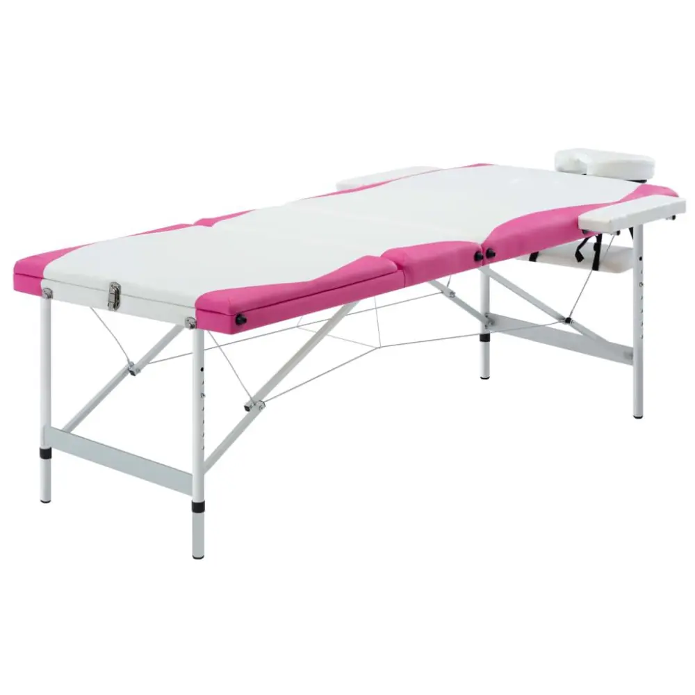 3-Zone Foldable Massage Table Aluminum White and Pink Professional Use