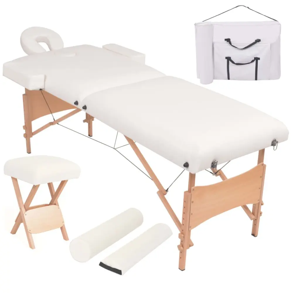 White 2-Zone Folding Massage Table Stool Set 3.9 Inch Thick