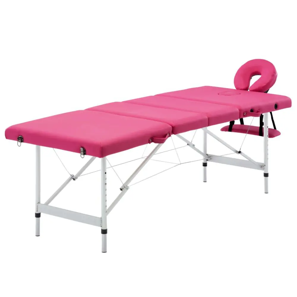 4 Zones Foldable Massage Table Aluminum Pink Adjustable Professional Spa Massage Bed