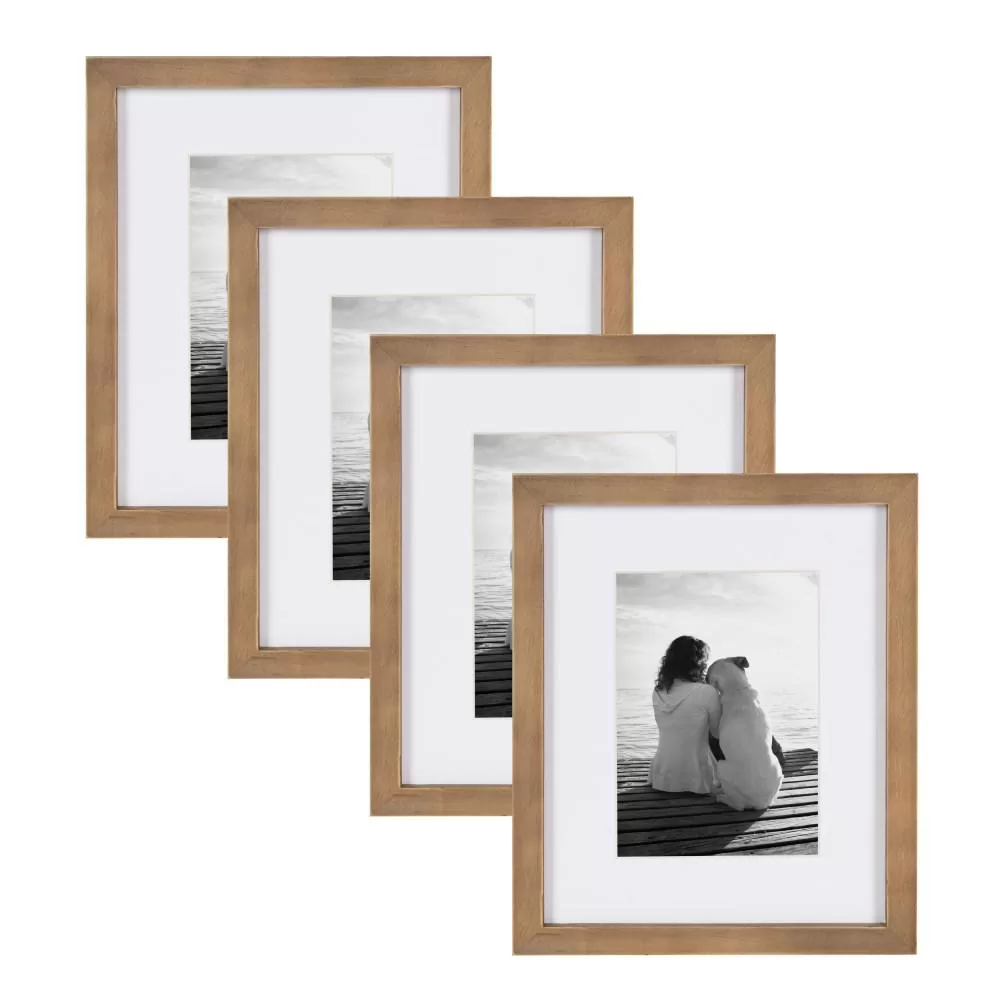 DesignOvation Gallery 8x10 Matted to 5x7 Rustic Brown Wood Picture Frame Set 4
