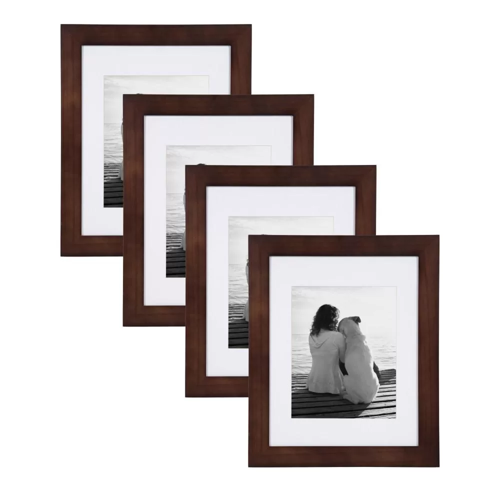 DesignOvation Museum 11x14 Matted to 8x10 Walnut Brown Picture Frame Set 4