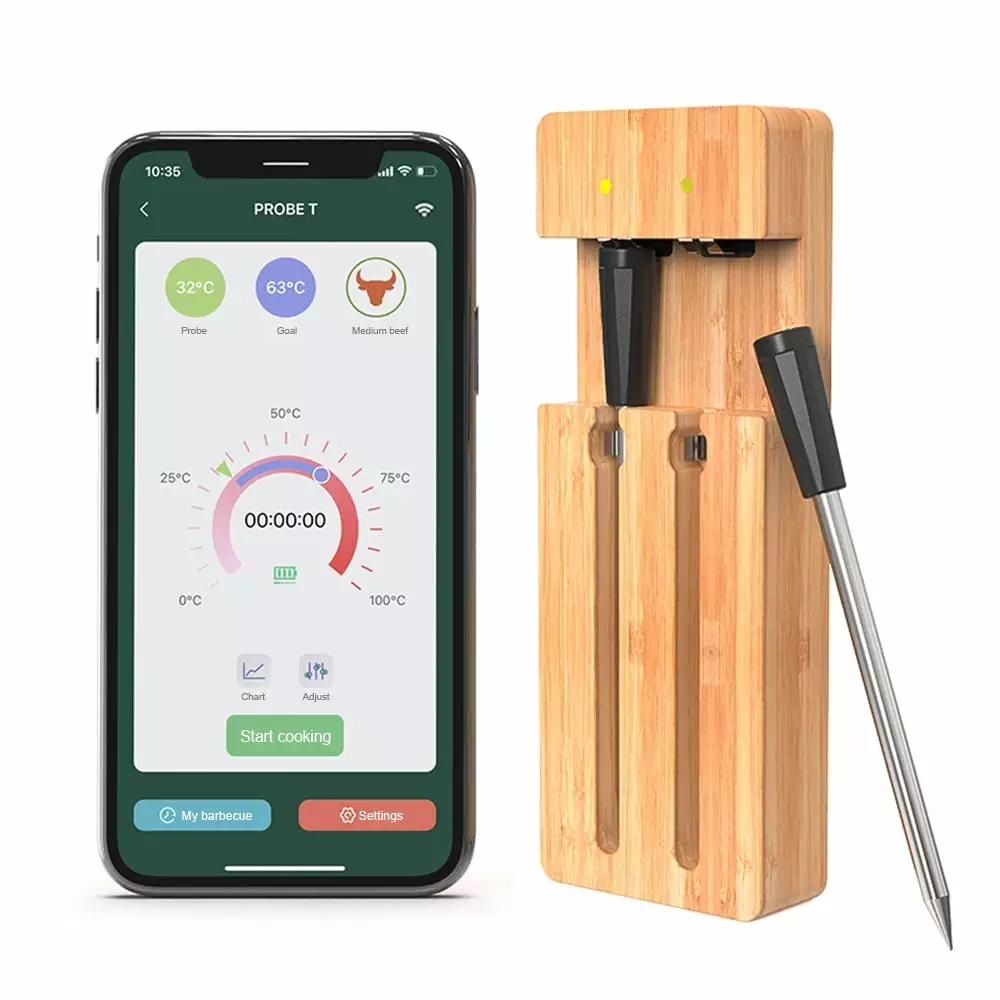 Anself Intelligent Wireless Meat Thermometer 98FT Bluetooth 2 Probes BBQ Oven Grill Smoker
