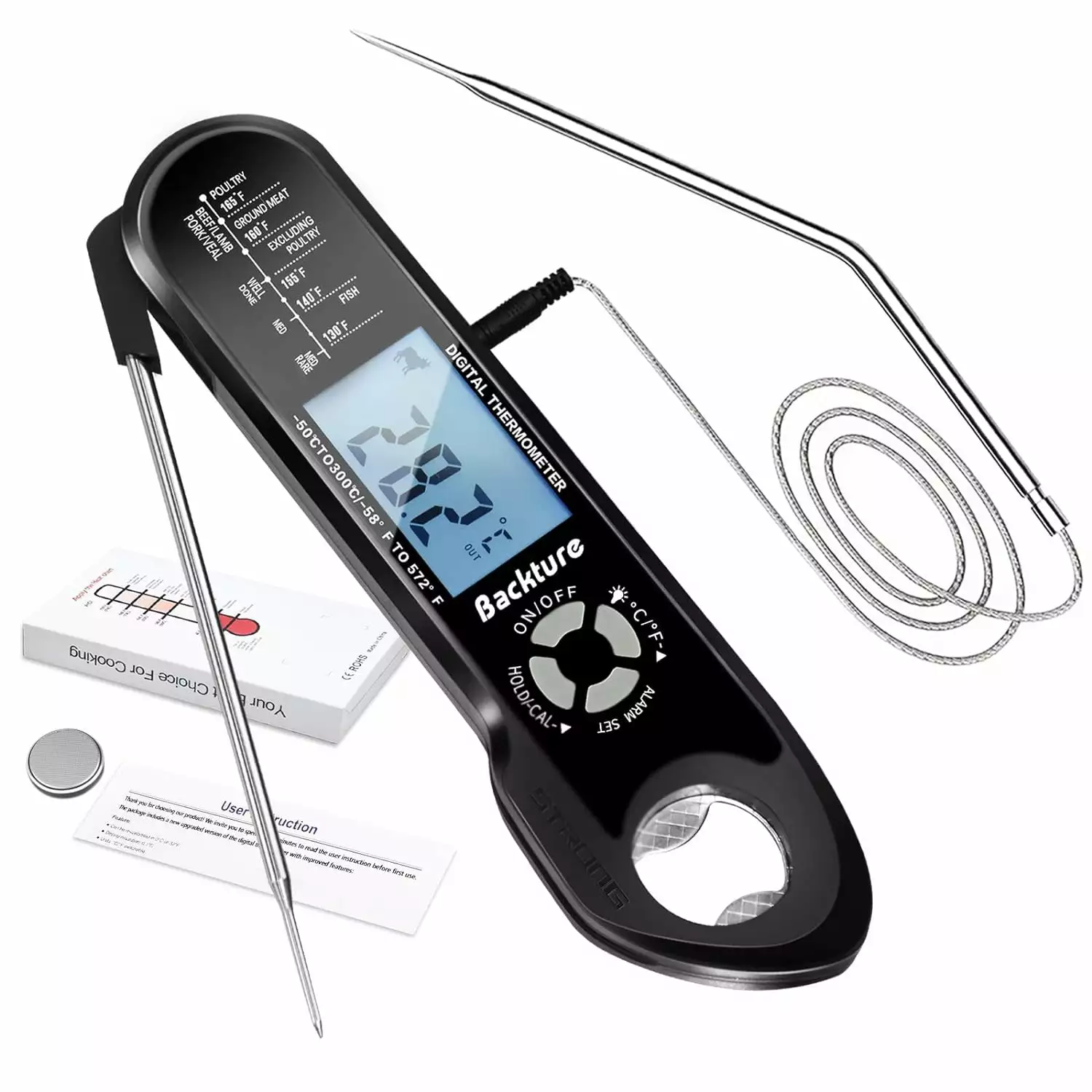 Backture Meat Thermometer Grill Thermometer 2 Stainless Steel Probes Temperature Alarm Magnet Instant Read Roast Thermomet...