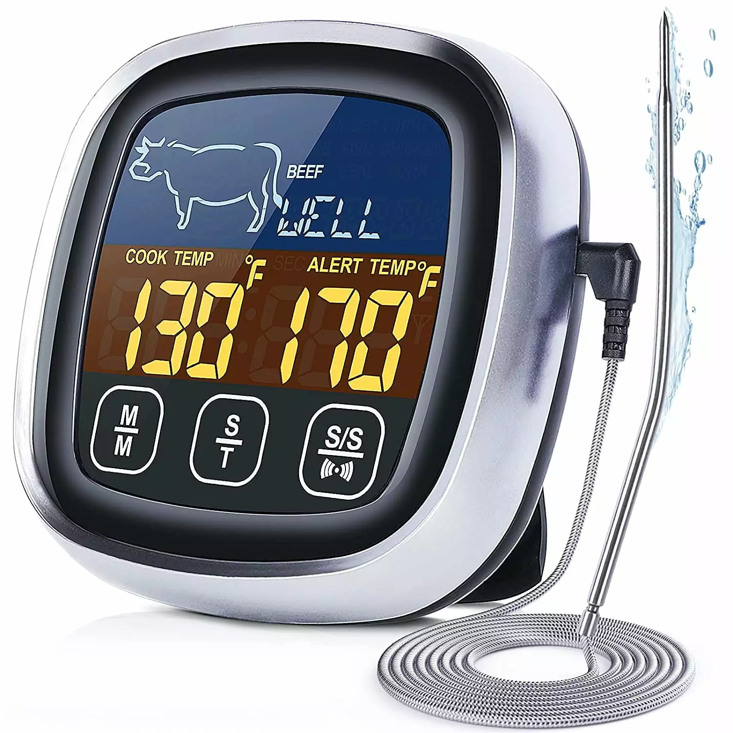 Digital Meat Thermometer Cooking 2021 Upgraded Touchscreen LCD Large Display Instant Read Food Thermometer Backlight Long ...